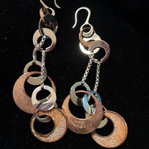 Rebecca earrings  tri-color disc with Rhodium plated accent
